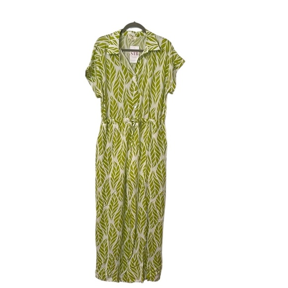 Entro Destination Jumpsuit Green Leaf Print Tropical Vacation Resort NWT Large - Picture 1 of 10